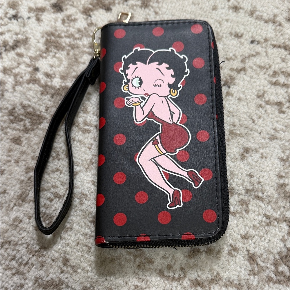 💋 Vintage-Vibe Betty Boop Polka Dot Zip-Around Wristlet Wallet 💋